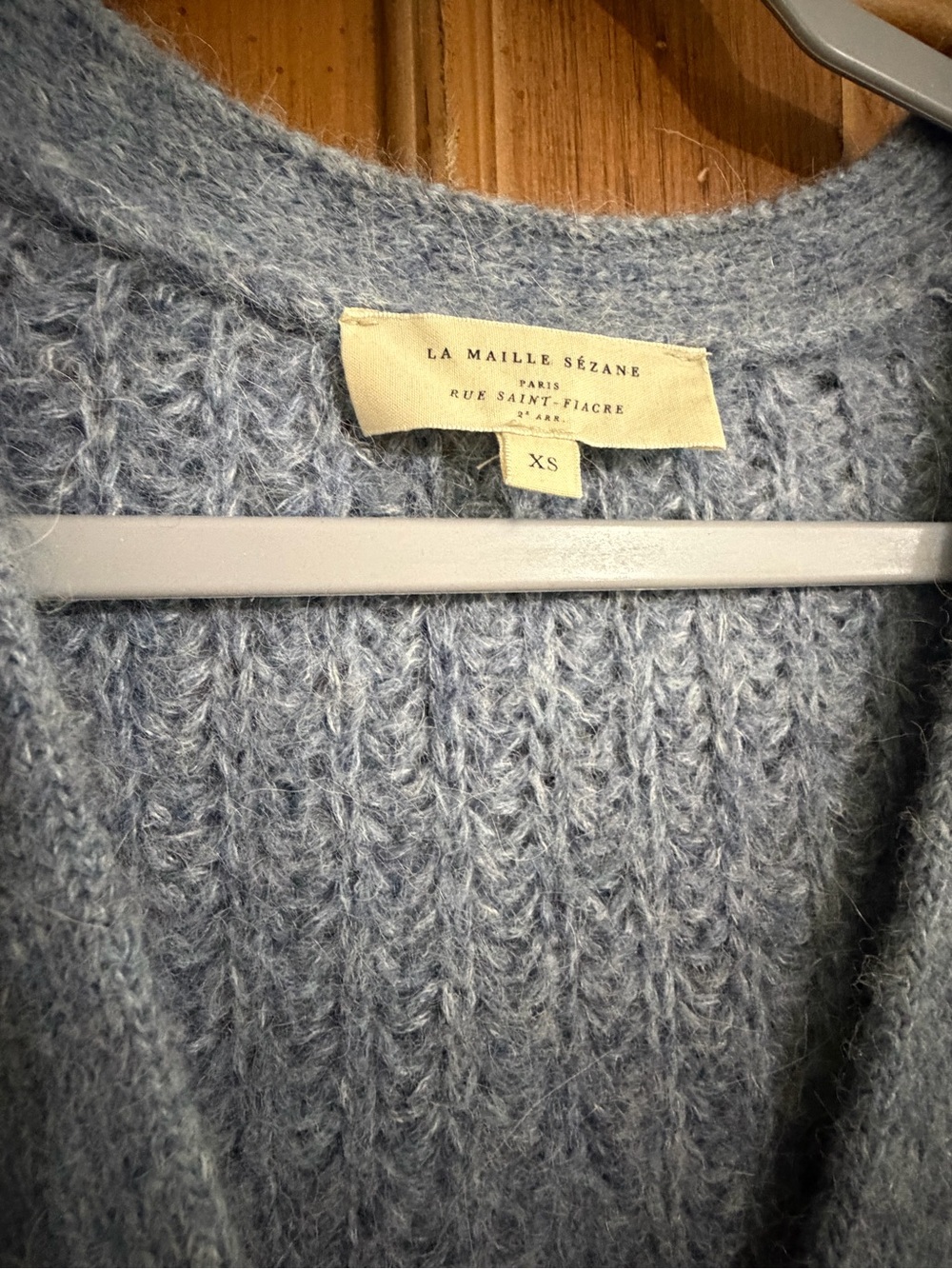 Sézane Chunky Heather Blue V-Neck Button Basile Cardigan Sweater - Picture 3 of 7
